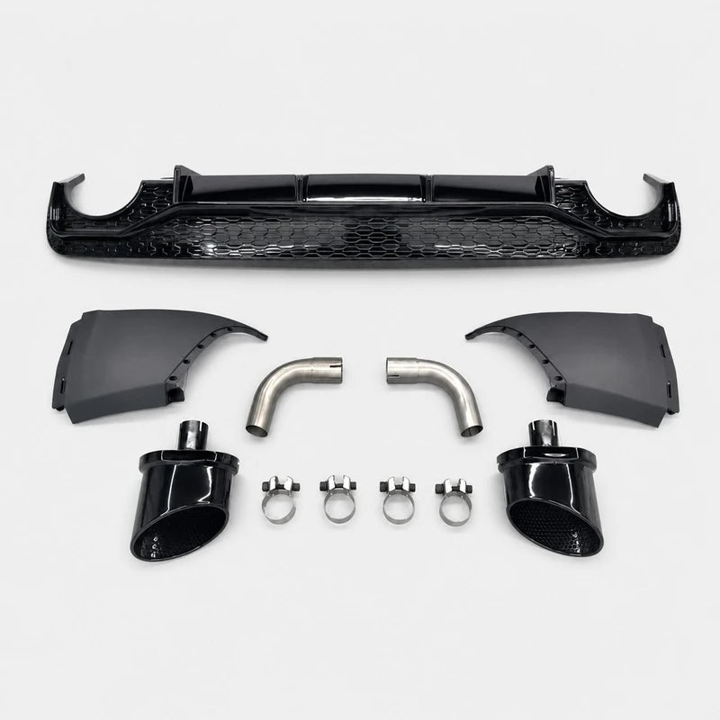 Audi Q5 B9.5 RSQ8 Rear Diffuser Kit Component Layout Diffuser Tips Pipes Clamps