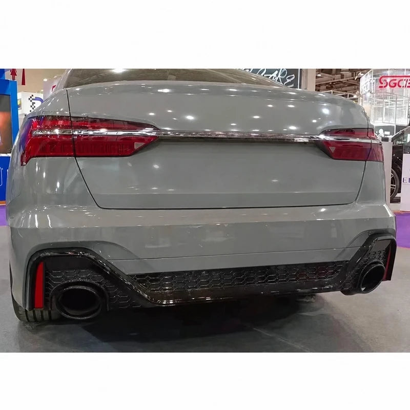 RS6 Style Rear Bumper Installed on Audi A6 C8 - Nardo Gray Showroom View