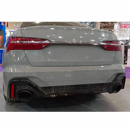 RS6 Style Rear Bumper Installed on Audi A6 C8 - Nardo Gray Showroom View