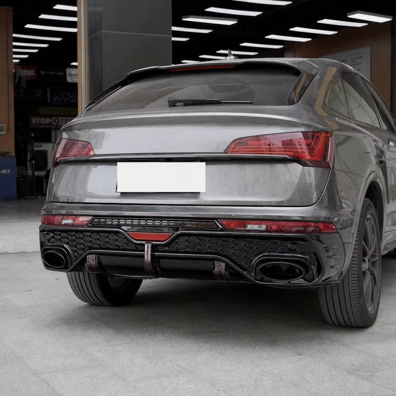 Venom Spider Style Rear Diffuser Installed on Audi SQ5 Sportback with F1 LED Fog Light - Dark Gray