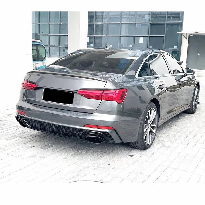 RS6 Style Rear Diffuser Installed on Audi A6 C8 - Dark Gray Three Quarter View
