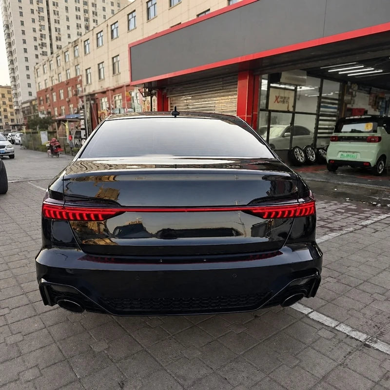 Audi A6 C8 RS6 Style Rear Bumper Diffuser Installed - Black Urban View