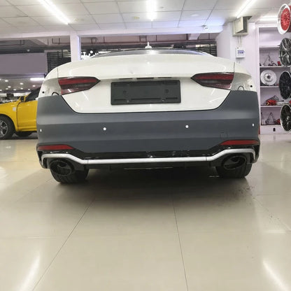 Audi A5 B9 RS5 Style Rear Bumper Diffuser Installed - White Showroom View