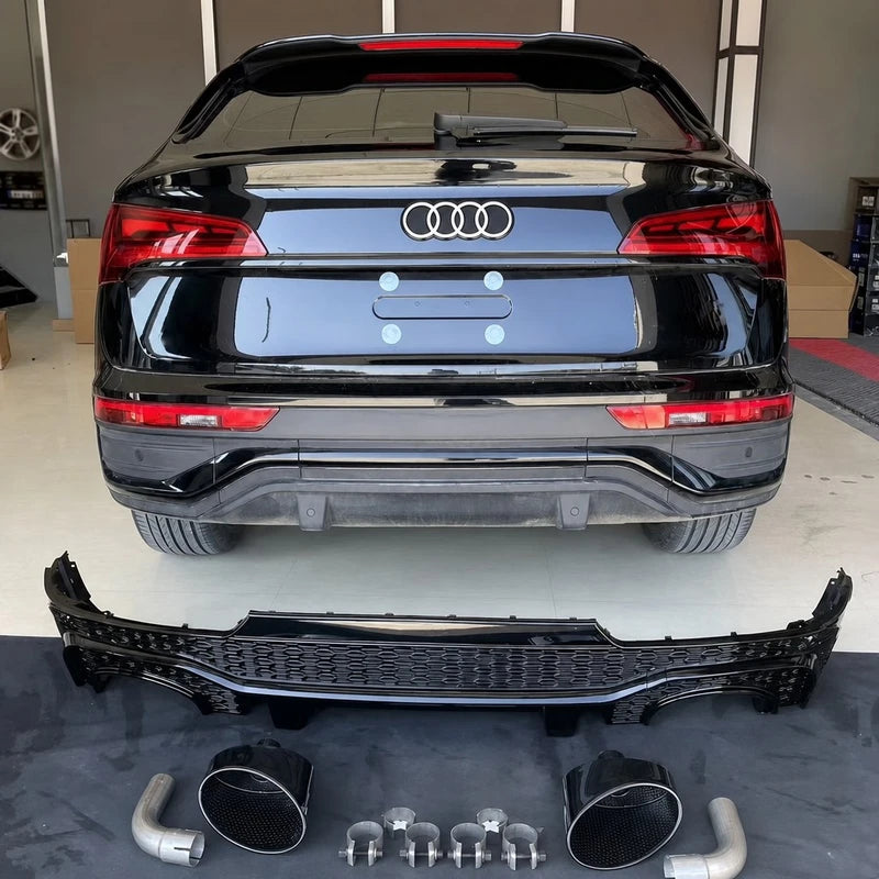 Audi Q5 Sportback B9.5 RSQ8 Rear Diffuser Kit Installed with Exhaust Tips - Workshop View