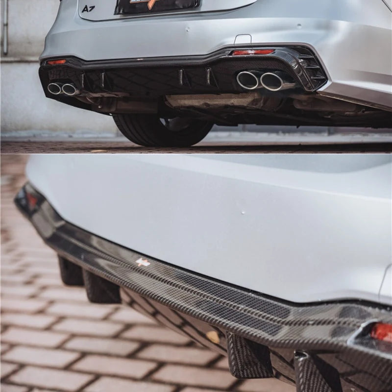 Audi A7 C8 carbon fiber rear diffuser closeup installed