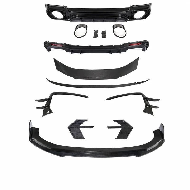 Audi A7 S7 C8 Carbon Fiber Body Kit - full kit components on white background