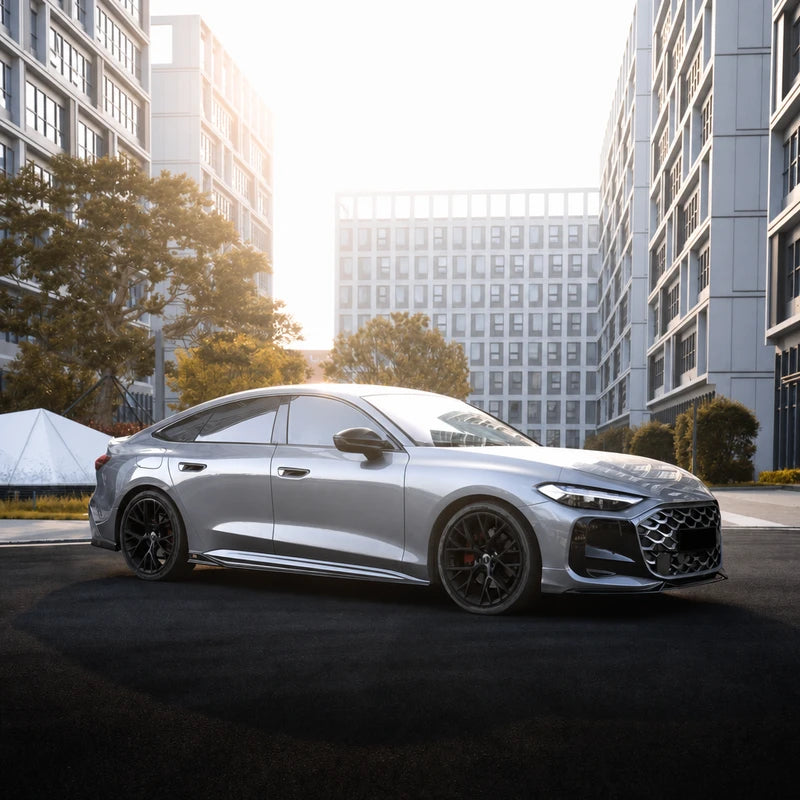 2025-2026 Audi A5 B10 Body Kit Installed Side View - Front Lip and Side Skirts