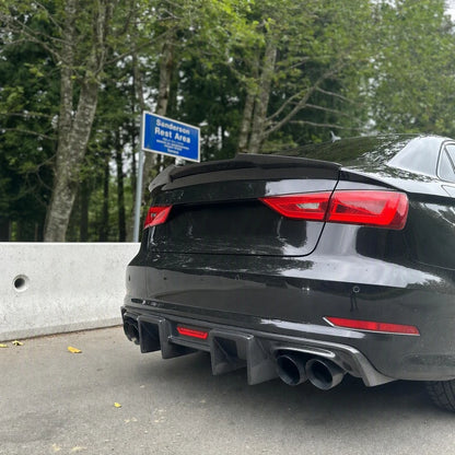 Black Audi A3 S3 8V with V Style Carbon Fiber Ducktail Trunk Spoiler Installed - Rear Shot