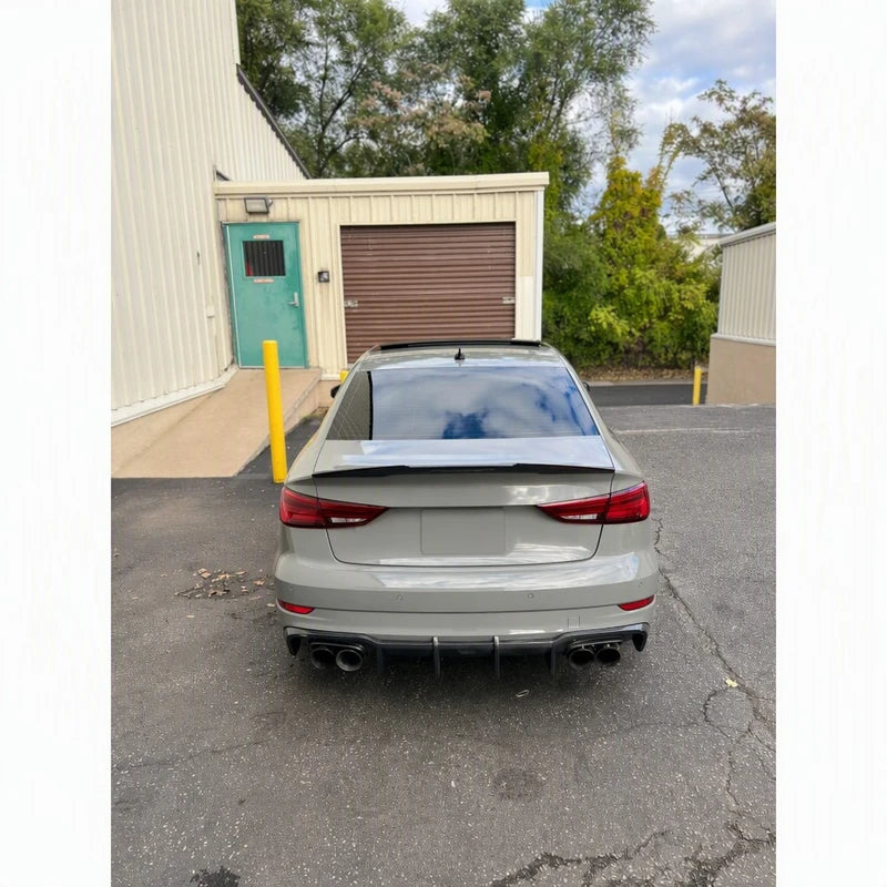 V Style Carbon Fiber Trunk Spoiler Installed on 2014-2016 Audi S3 8V Sedan - Rear View